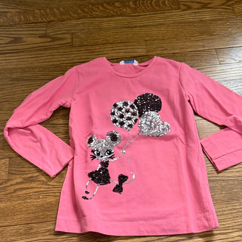 Mayoral Pink Long Sleeve Shirt with Mouse and Sequin Balloons Size 6